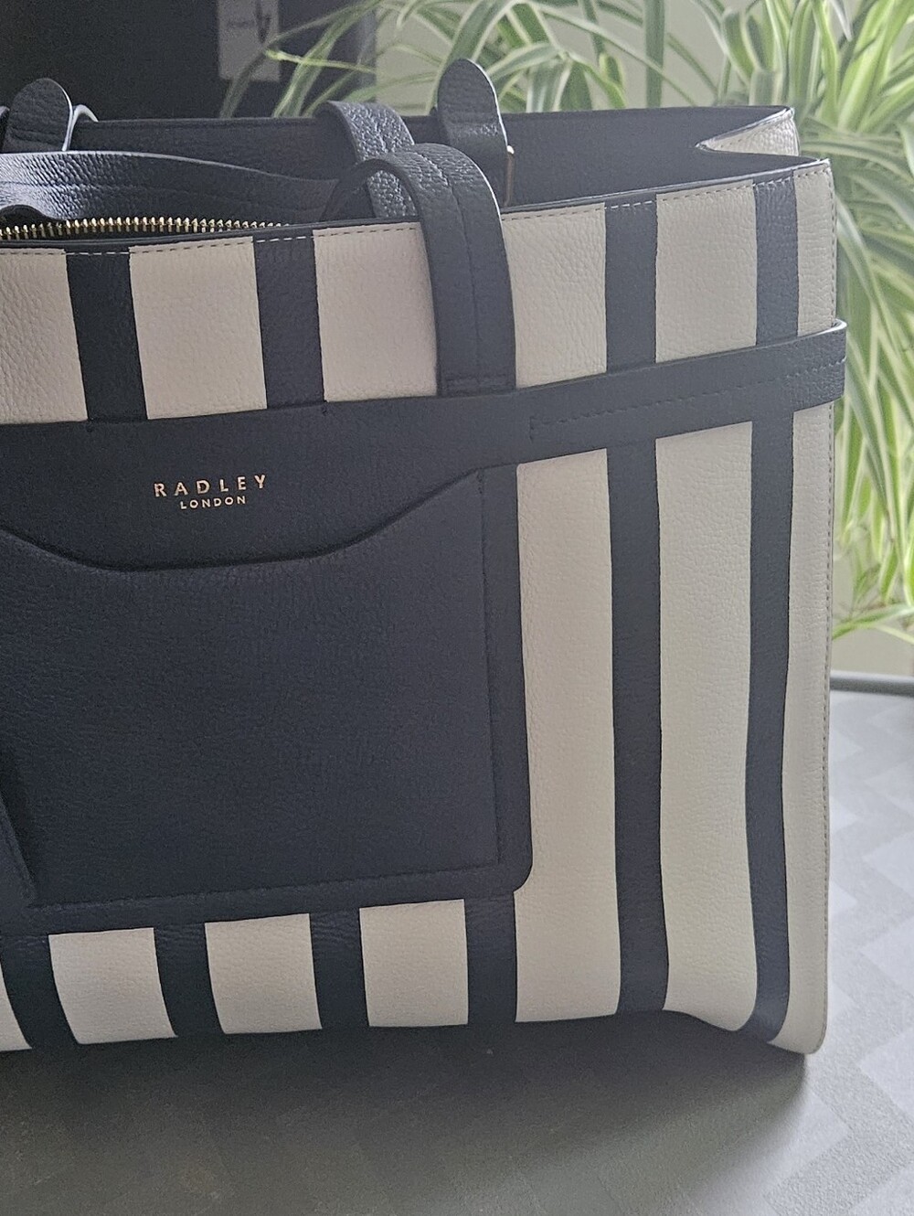 RADLEY LONDON Navy and White Striped Leather Tote